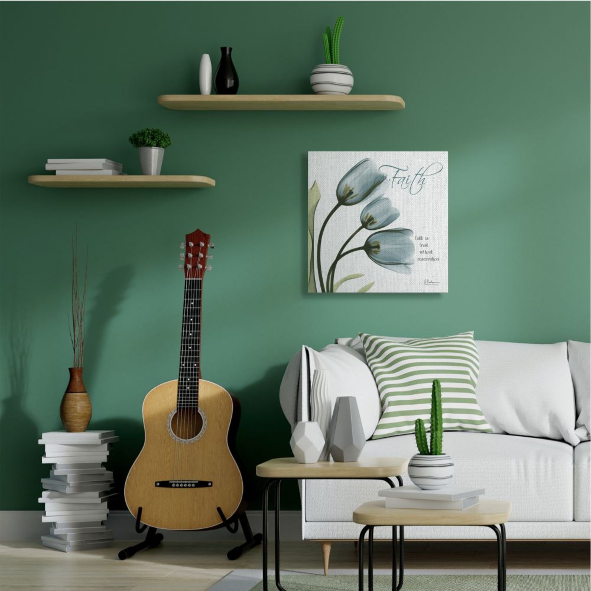 Stupell Industries Blue Tulip Silhouettes with Faith Based Quote Design by Albert Koetsier, 30" x 30"