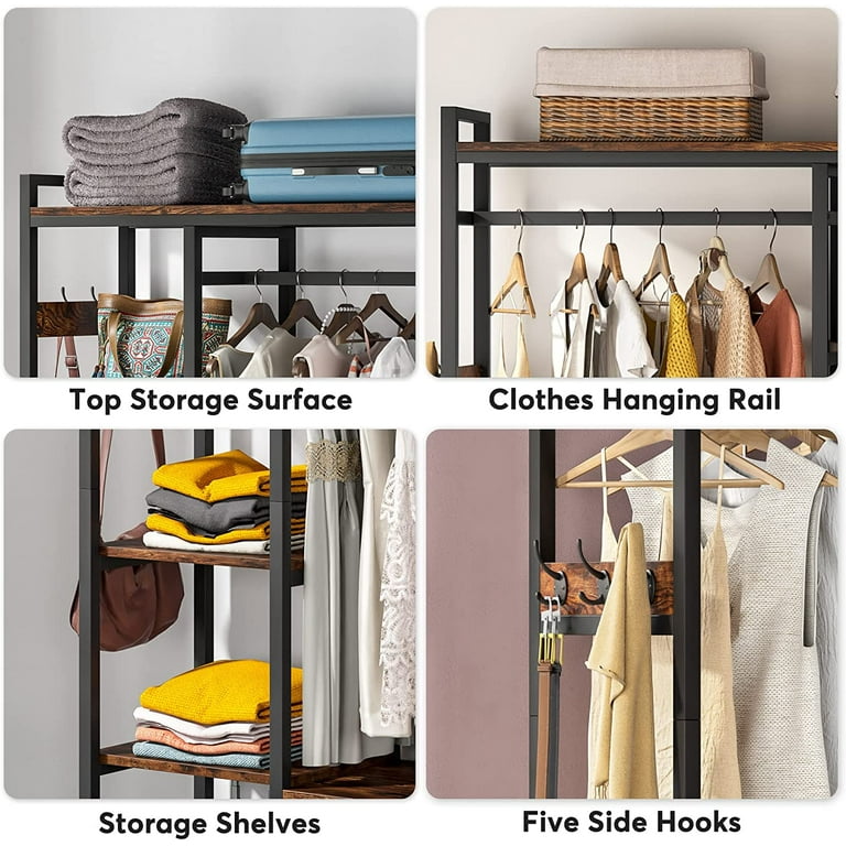 Tribesigns Freestanding Closet Organizer Clothes Rack with Drawers and Shelves Heavy Duty Garment Rack Hanging Clothing Wardrobe Storage Closet for