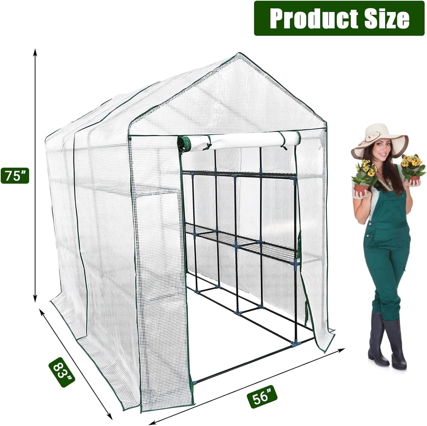 Greenhouse for Outdoors,Walk in 3-Tier 6 Shelves Green House w/ Roll-Up Zippered Door Anchors and Ropes,Waterproof & UV Protected Plant Garden Hot House for Garden Patio Backyard