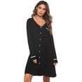 thumbnail image 2 of Ekouaer Womens Nightgown V-Neck Sleepwear Long Slevee Button Down Nightshirt Blue, 2 of 6