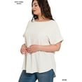 thumbnail image 2 of Zenana Women's Round Neck Heavy Woven Boat Neck Rolled Short Sleeve Blouse Top, 2 of 2