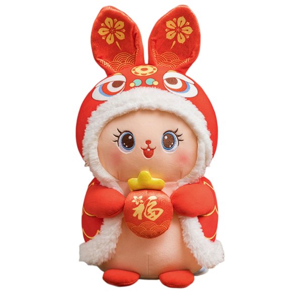 CNKOO Rabbit Plush Toy Chinese Style Festival Lion Dance Bunny Doll Plushies Decoration Lovely Stuffed Animal Lucky 2023 Year Zodiac Mascot Doll Toy New Year Gift
