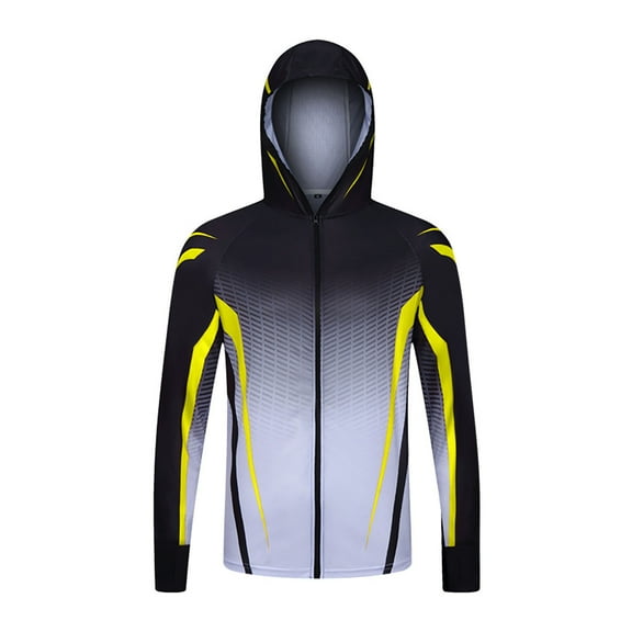 miqiqism Men's Sun Protection Outdoor Hooded Lightweight Full Zip Hoodie Jacket Long Sleeve Fishing Hiking Performance Shirt Trendy Gradient Jacket with Pockets,Gray,Large