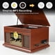 thumbnail image 3 of Reproductor de grabación Bluetooth 10 en 1, tocadiscos de 3 velocidades para vinilo con altavoces, convertidor LP a MP3, CD, reproductor de cassette, radio FM, transmisión inalámbrica | caoba, 3 of 5
