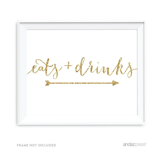 Eats   Drinks Gold Faux Glitter Wedding Party Directional Signs, Double-Sided