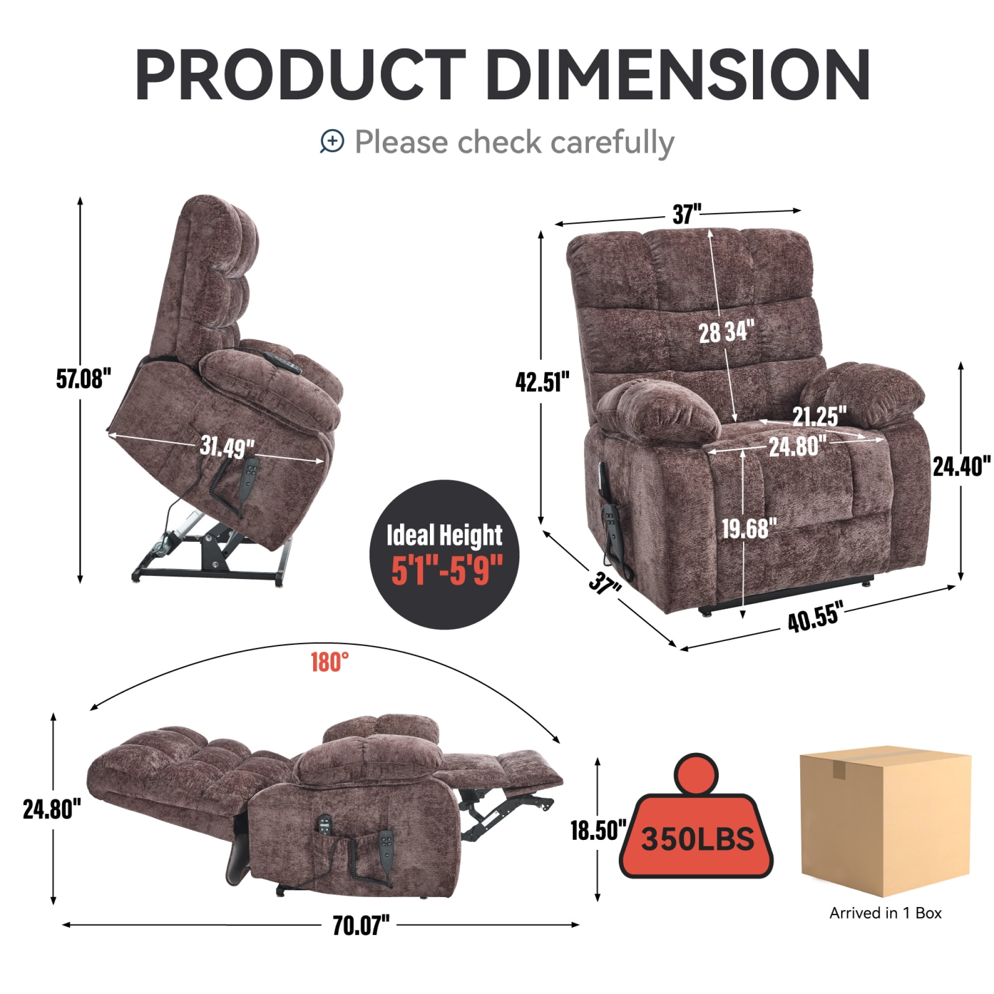 Leumius Large Power Lift Recliner Chair for Elderly,Heavy Duty Chenille Recliners with Massage and Heating for Living Room,Brown