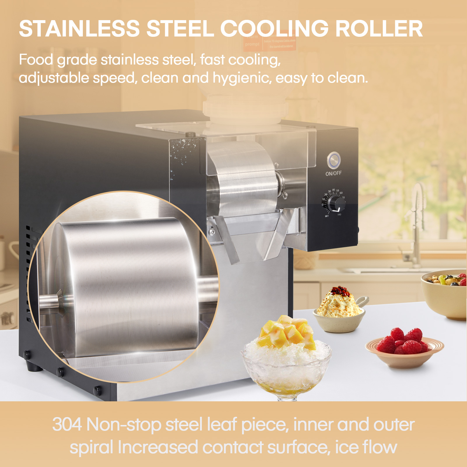 FOHERE Commercial Countertop Snowflake Ice Maker, 176LBS/24H Output, Stainless Steel Construction, Silver