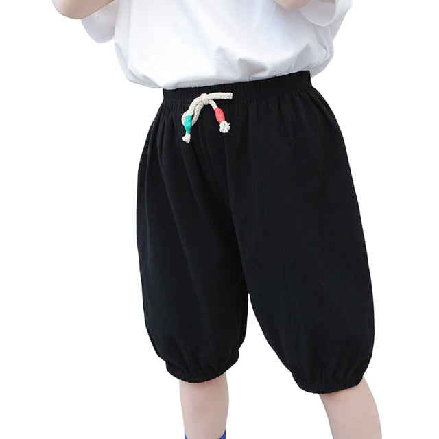 Odeerbi 2-8 Años Para Niños Jogger Bermudas Pantalones Cortos de Algodón Pantalones de Lintería Sólida de Lino de Algodón de Algodón
