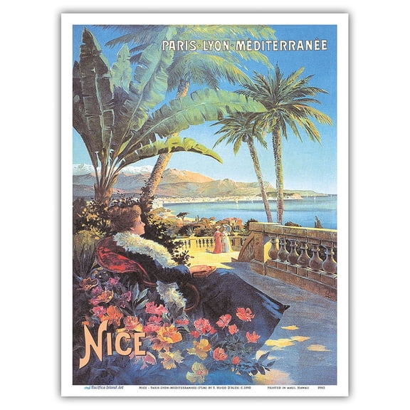 Nice - Paris-Lyon-Méditerranée (PLM) French Railway - Vintage Railroad Travel Poster by F. Hugo D’Alési c.1890 - Master Art Print (Unframed) 9in x 12in