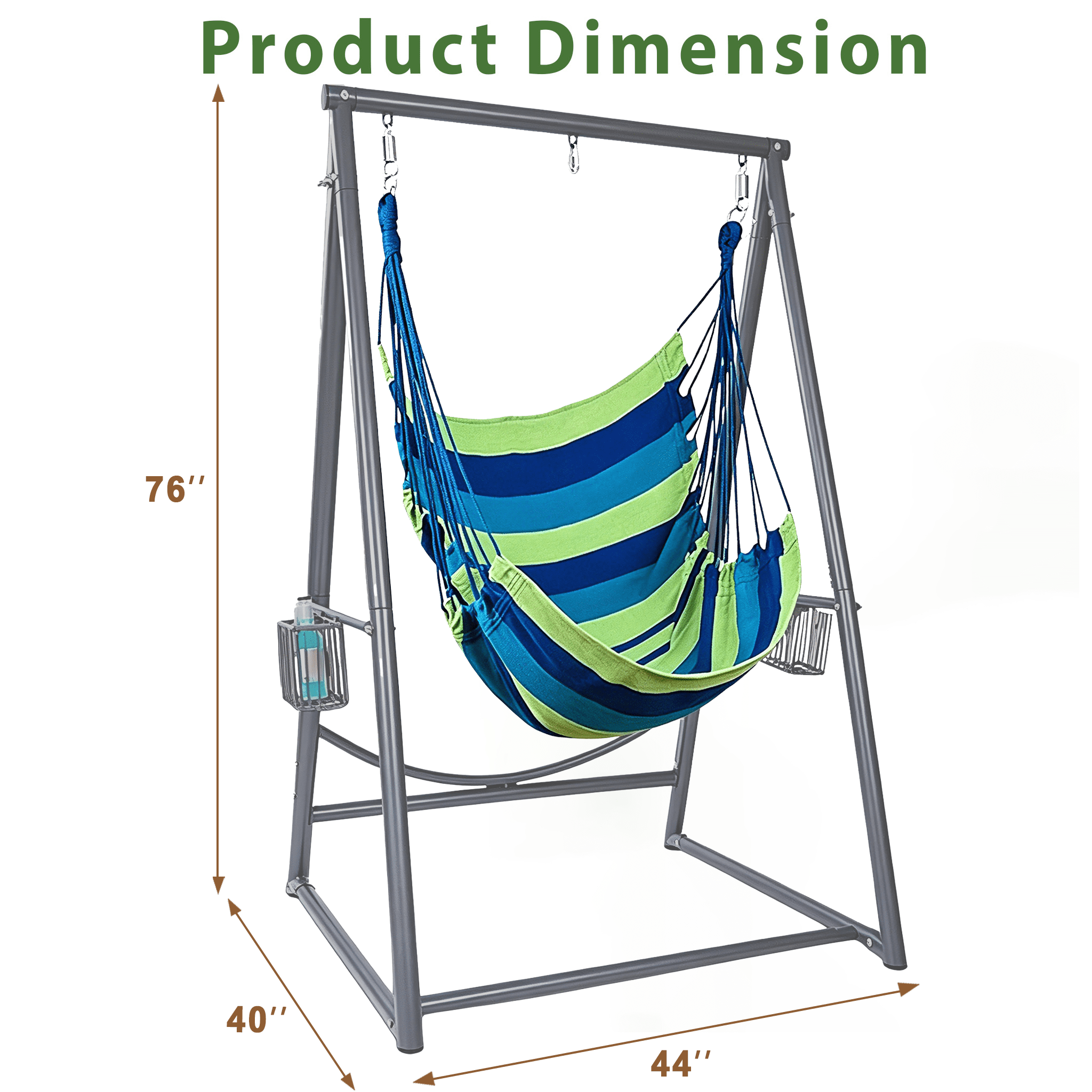 Hammock Chair Hanging Rope Swing & Stand Set with Two Holders, Heavy Duty Hanging Stand with Three Hooks, Multi-Use for Indoor Outdoor Patio Yard Garden (Grey)