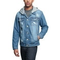 thumbnail image 4 of Victorious Men's Detachable Hood Layered Look Distressed Denim Jacket DK135 - Indigo - Small, 4 of 7