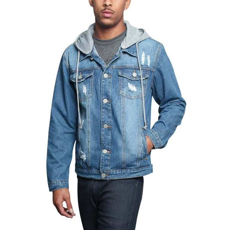 LZLER Men Hoodie Jean Jacket Fashion Denim Jacket with Detachable Hood