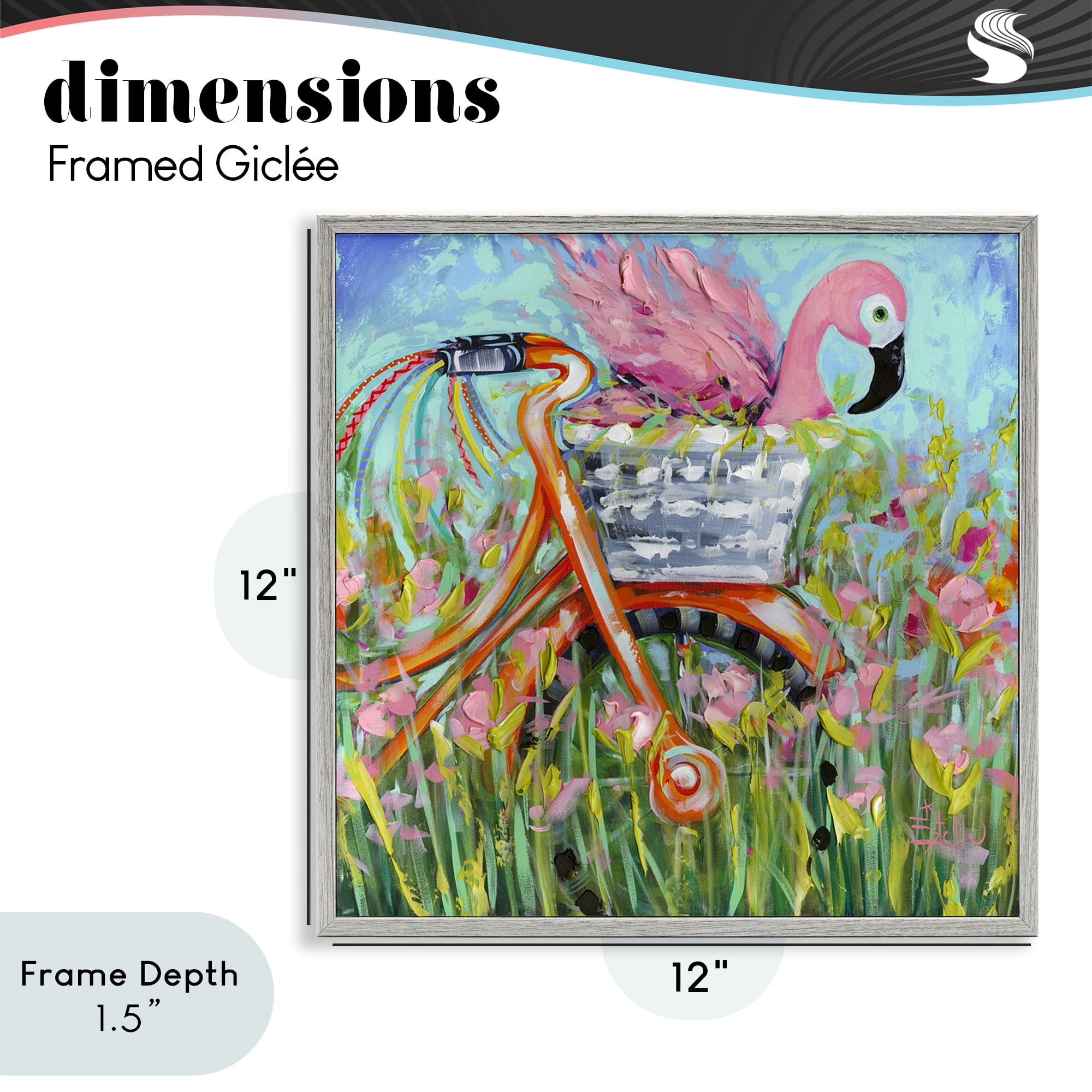 Stupell Industries Flamingo's Free Bicycle Ride Gray Framed Giclee Art, design by Estelle Grengs