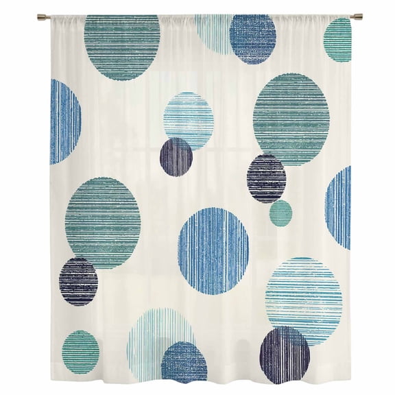 Abstract Geometric Sheer Curtains 84 Inches Long, Farmhouse Vintage Polka Dot Teal Blue Light Filering Curtains, Breathable Simi Curtain Privacy Drapes for Living Room Bedroom Window Treatment