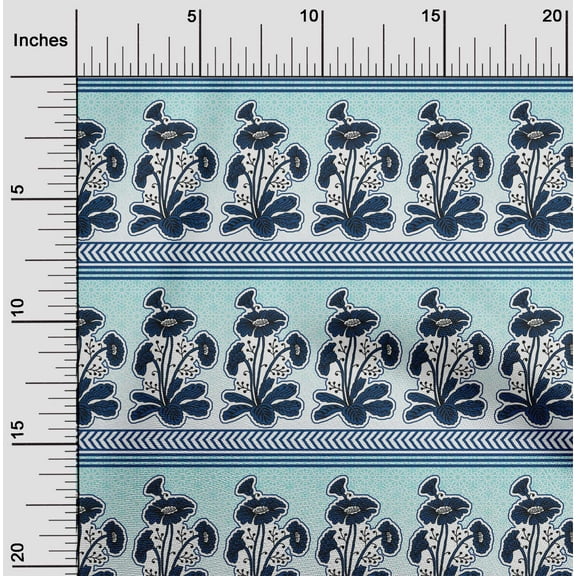 oneOone Cotton Poplin Twill Aqua Blue Fabric Geometric,Leaves & Floral Block Sewing Fabric By The Yard Printed Diy Clothing Sewing Supplies 56 Inch Wide