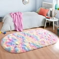 thumbnail image 4 of Junovo Fluffy Oval Rug Soft Tie Dye Area Rugs Shaggy Colorful Carpet Plush Bedside Carpet for Teen Dorm Baby Nursery,2.6 x 5.3ft,Rainbow, 4 of 7