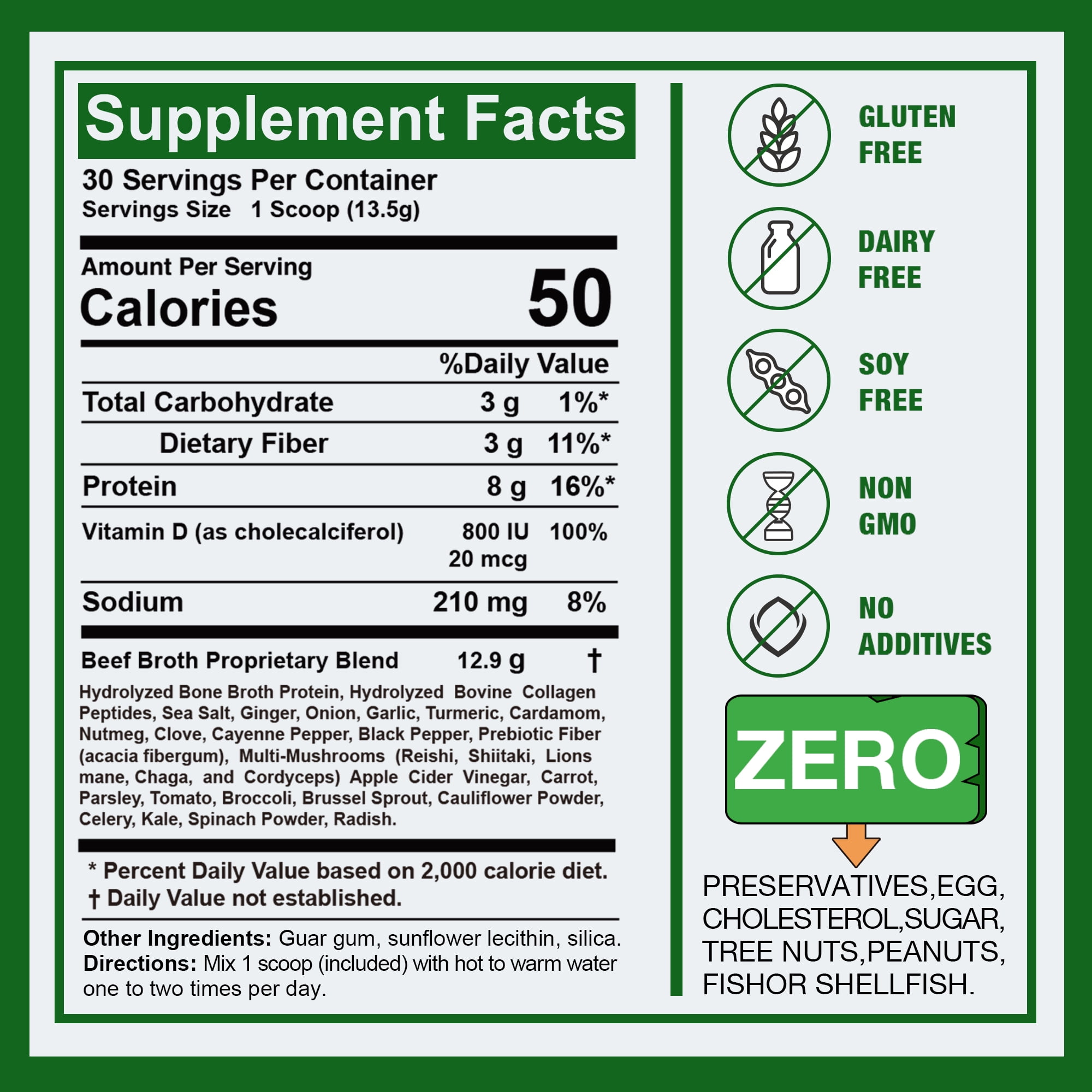 Zammex Bone Broth Protein Powder 14.3oz, Beef Superfood Bone Broth Hydrolyzed Collagen Peptides Type I& III With Vitamin D, 30 Servings, Turmeric Flavor