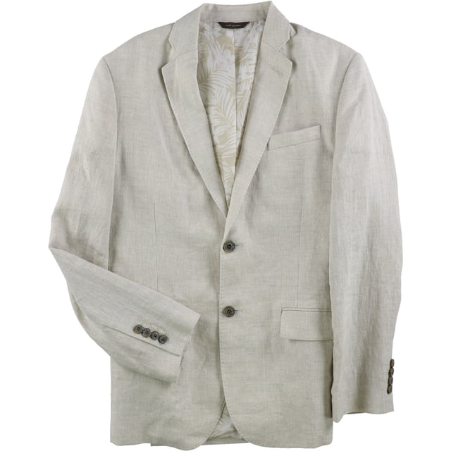 Tasso Elba Mens Linen Two Button Blazer Jacket, Beige, Big & Tall, Small