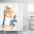 thumbnail image 1 of ABPHQTO Acuarela húmeda Caballo encabritado con manchas de tinta Manchas Árbol otoñal con cortinas de ducha de baño impermeables amarillas Juego 165x180 cm, 1 of 2
