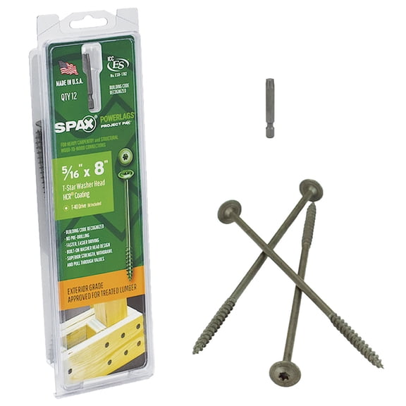 Spax 5034908 8 in. PowerLags Washer Head Construction Screws, 12 per Pack - Pack of 5