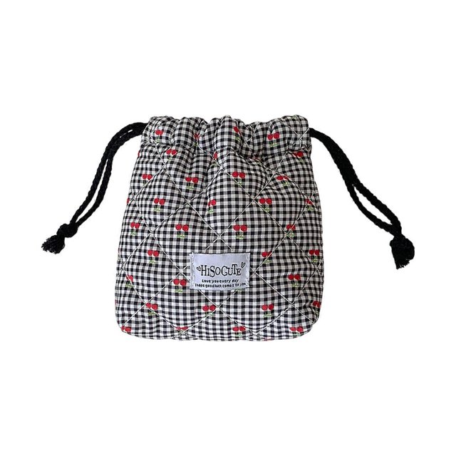 Small Cherrys Gingham Pouches For Organizing Jewelry Craft Office Supplies Portable Designs Red
