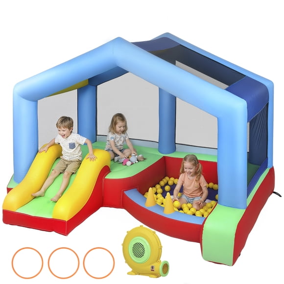 Qaba Bouncy Castle for Kids with Slide, Ball Pit and Ring Toss Game, Blower