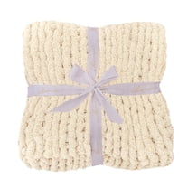 Plush Chunky Knit Throw Blanket, Hand Knitted 40x60 inches Chenille Yarn, Oversized Cable Crochet for Couch Bed Sofa Living Room Warmth, Beige