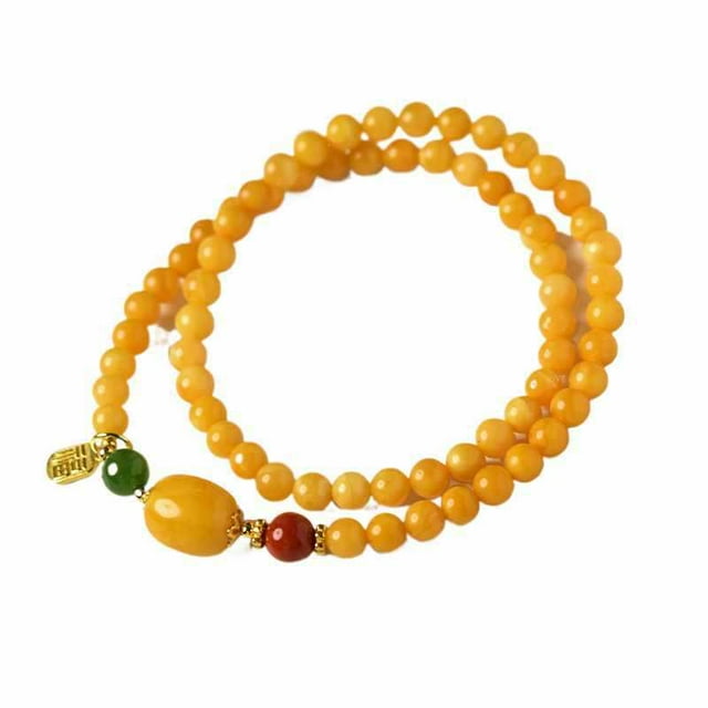 Pulsera redonda de perlas de ámbar natural para hombre y mujer de 5 mm