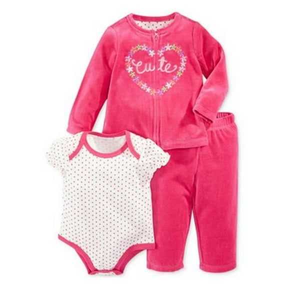 First Impressions Infant Girl 3 Piece Pink Velour Cutie Pants Shirt Sweater 3-6m