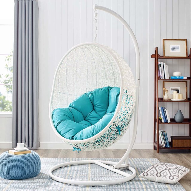 Modway Chaise Balançoire de Patio Extérieur avec Support en Blanc Turquoise
