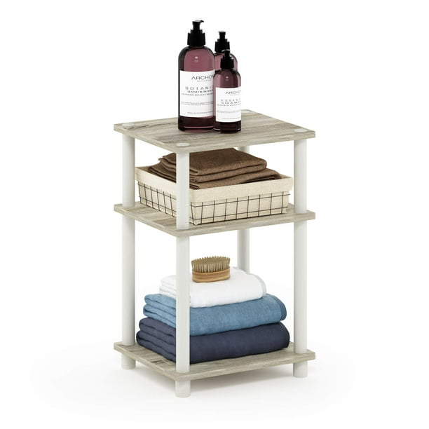 Mesa auxiliar Furinno Just de 3 niveles, tubo torneado Sonoma, roble y blanco