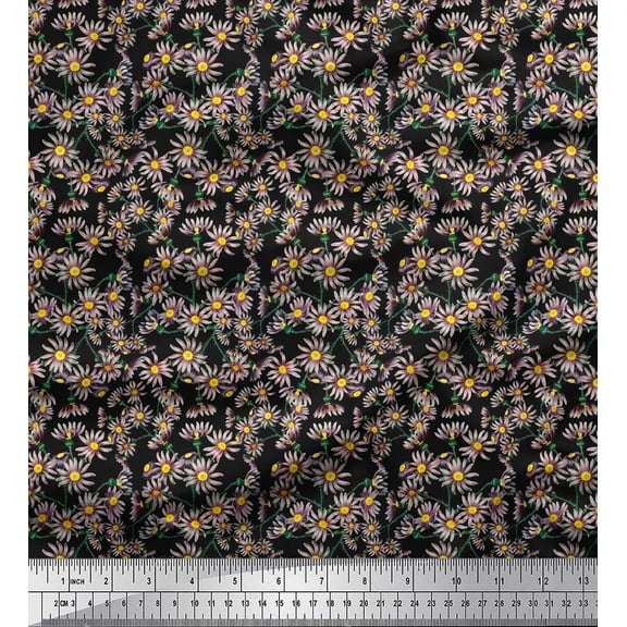 Soimoi Cotton Duck Fabric Aster Floral Print Fabric by The Yard 42 Inch Wide