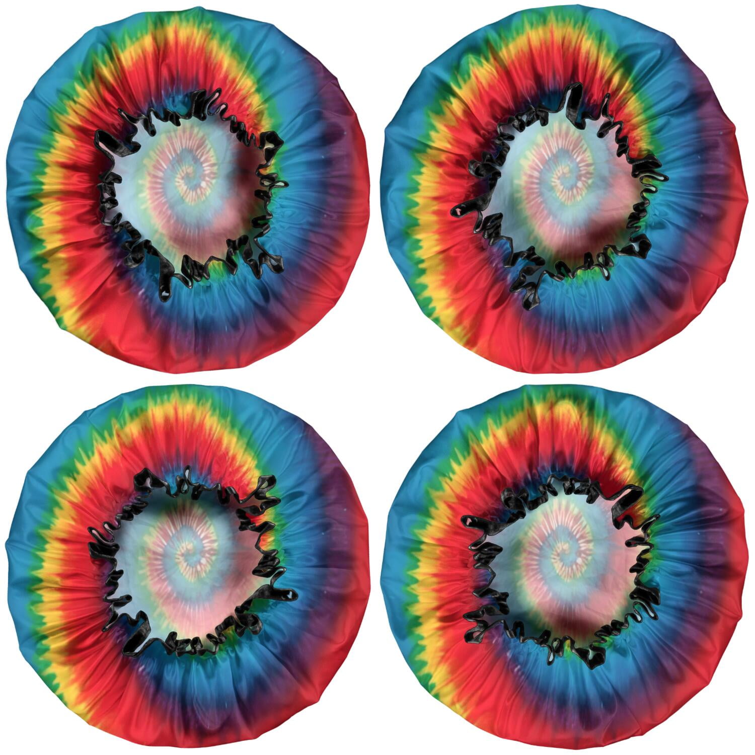 Shower Caps,Colorful Tie Dye Pattern Waterproof Shower Cap for Women 4 Pieces,Double Reusable Hair Cover for Shower PEVA Elastic Stretch Hem
