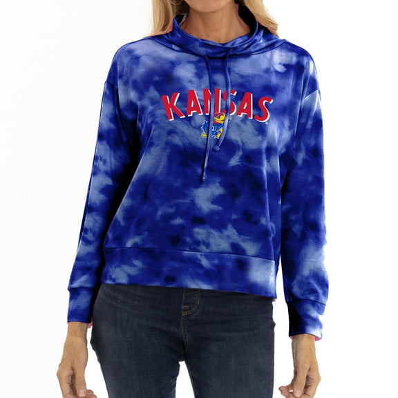 Women's Blue Kansas Jayhawks Maddie Mock Neck Tie-Dye Tri-Blend Pullover Hoodie