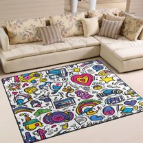 Yayeee Area Rugs for Living Room 6.7'x4.8' Non Slip Washable Bedroom Floor Carpet, White Doodle Pattern