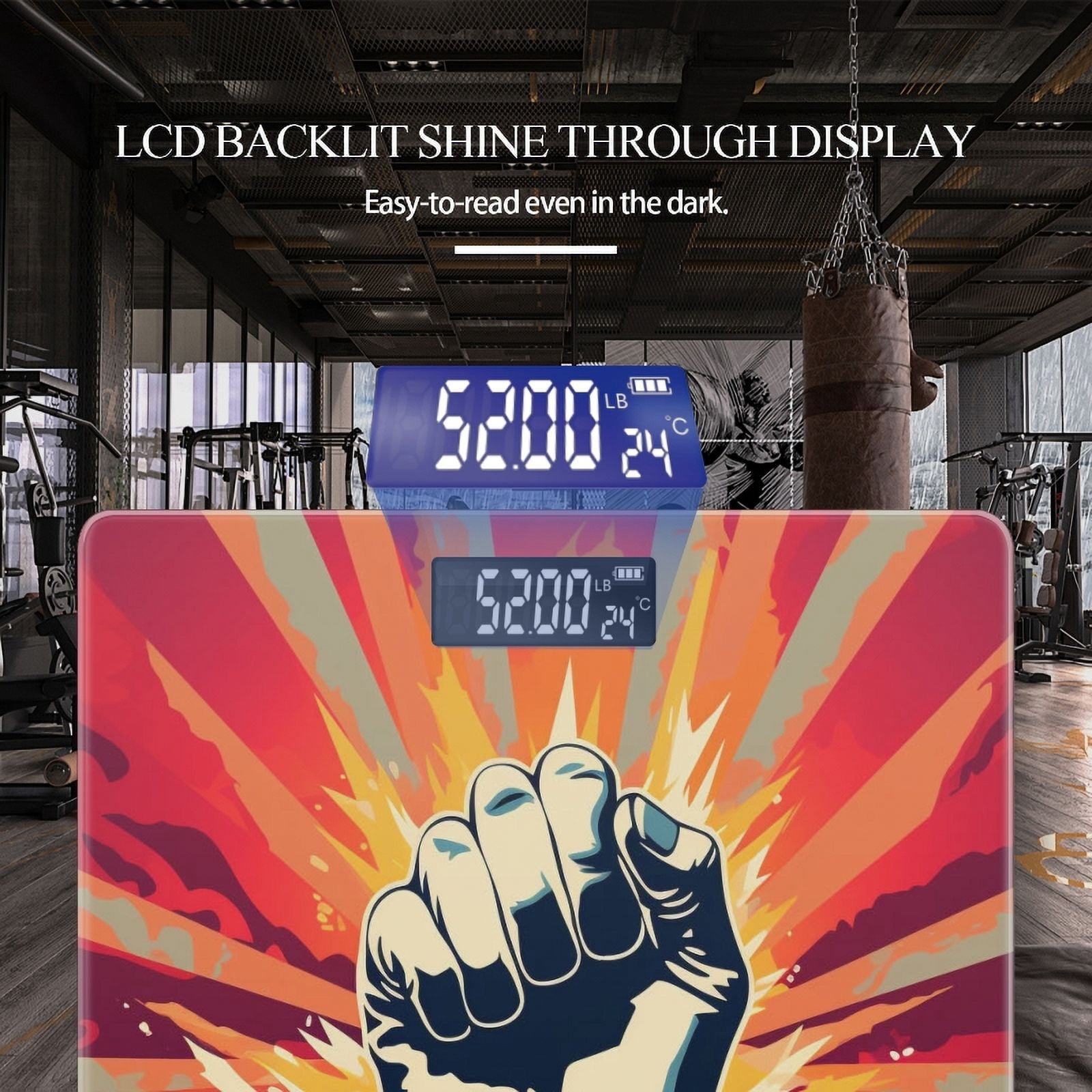 Bathroom Scale, Highly Accurate Digital Body Scale,Precisely Measures Weight up to 400 lbs-Hand In Rock Roll Sign Red Blue Stripes Drawing
