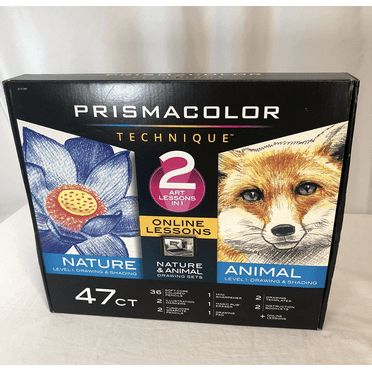 Prismacolor Technique, Art Supplies and Digital Art Lessons, Animal & Nature Drawing Set, Level 1, Learn to Draw with Colored Pencils, Graphite Pencils, and More, Fox & Flower Drawing, 47 Count Bundle