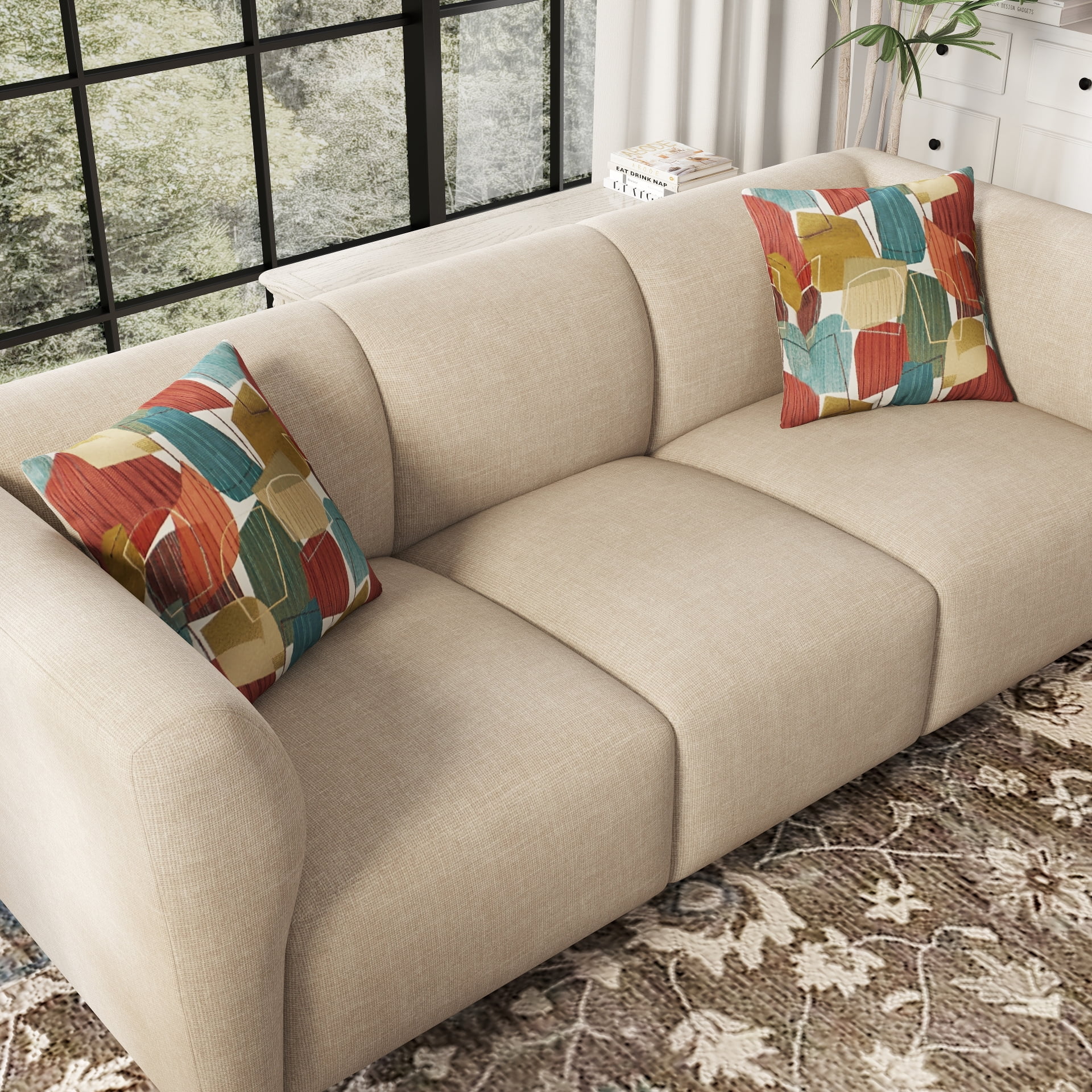 Roundhill Furniture Della Upholstered Stationary Sofa, Beige