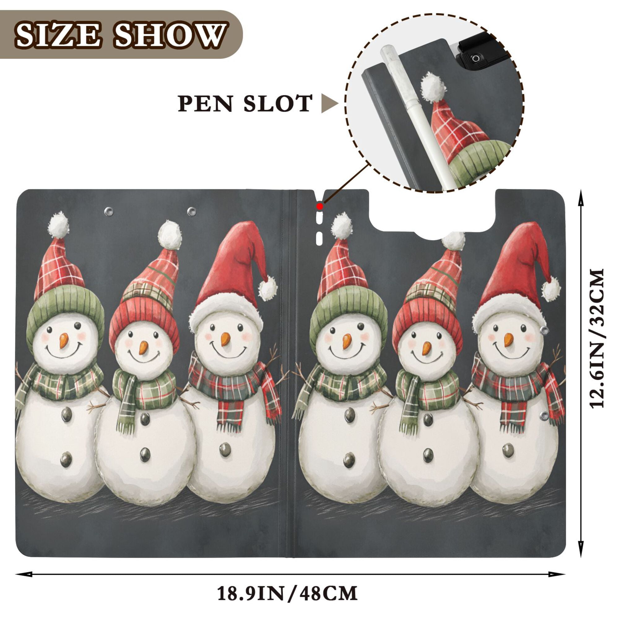 FORMRS A4 Clipboard Folder with Pen Holder Horizontal Foldable School Office Binder, Red Snowmen