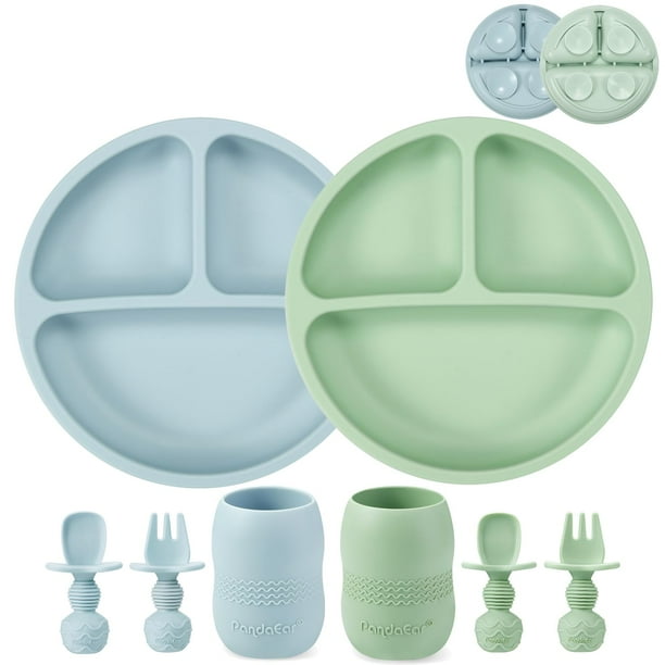 Set de alimentación para bebés PandaEar con placa de succión dividida de silicona