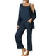 thumbnail image 4 of INSPIRAR CHIC Conjunto de Pijamas de 3 Piezas para Mujeres, Cardigan de Manga Larga, Cami y Pantalones, Color Sólido, Talla M, Azul, 4 of 6