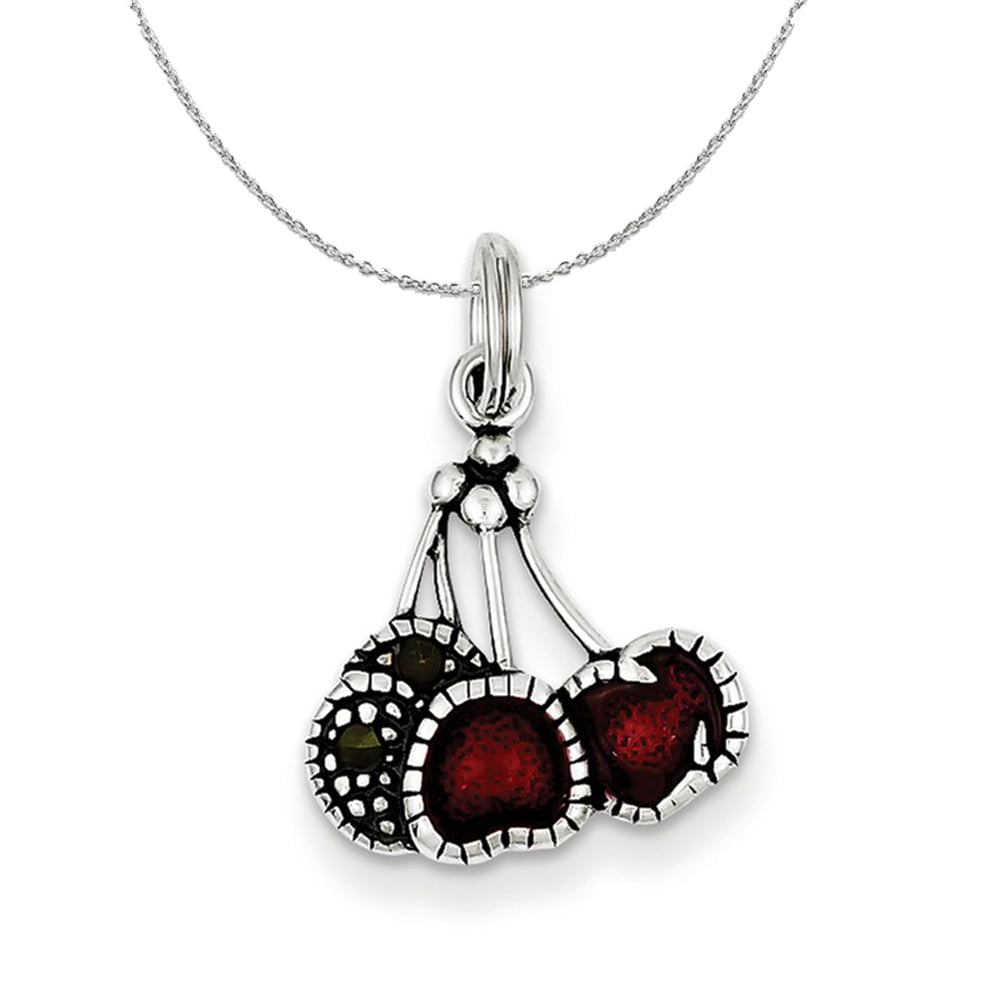 Sterling Silver and Red Enameled Antiqued Cherries Charm