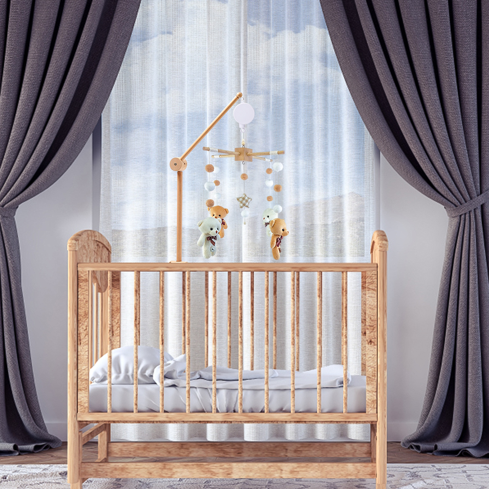 Hot Air Balloon Crib Bell – Rotating Wooden Baby Bed Bell with Stars, Moon & Cloud Pendants, Hanging Wind Chime for Newborn Nursery