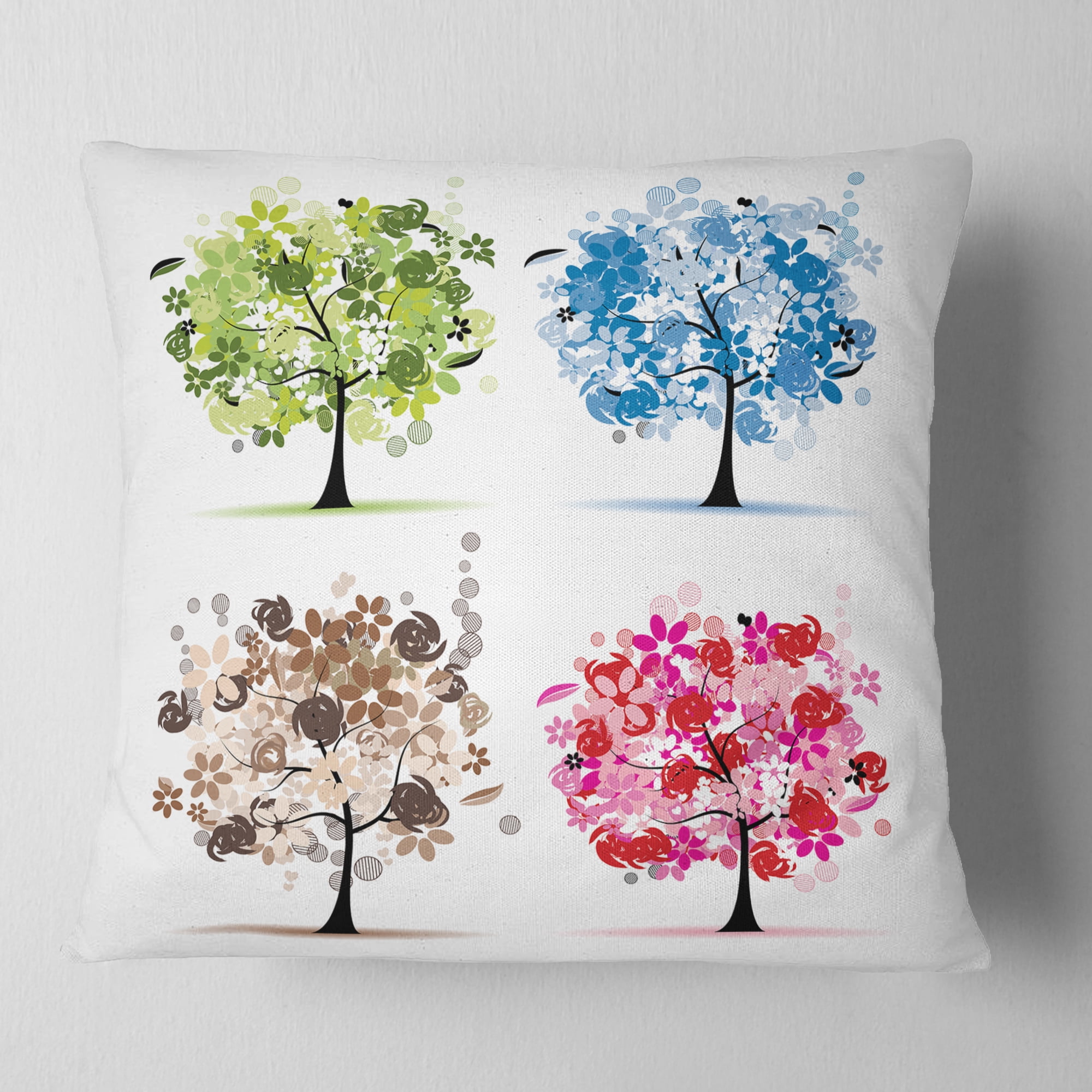 Designart Set of Floral Trees - Floral Throw Pillow - 18x18