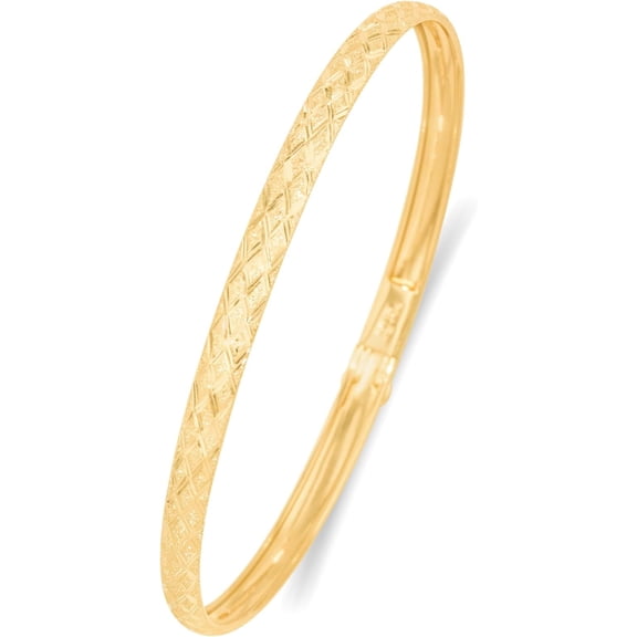 Floreo 10k Yellow Gold 4mm Diamond Cut Satin Finish Textured Flex Bangle Bracelet