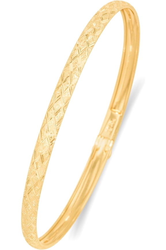 10k Yellow Gold 4mm Diamond Cut Satin Finish Textured Flex Bangle Bracelet