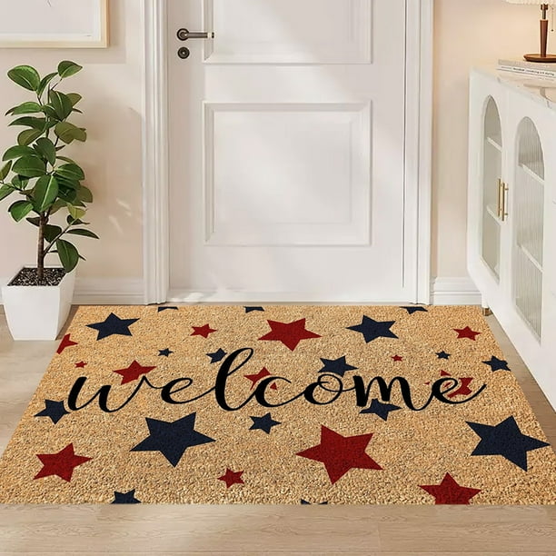4th Of July Welcome MatPolyester Door Mat With Letter Designs Non Slip Indoor Outdoor Rug For Bathroom Kitchen