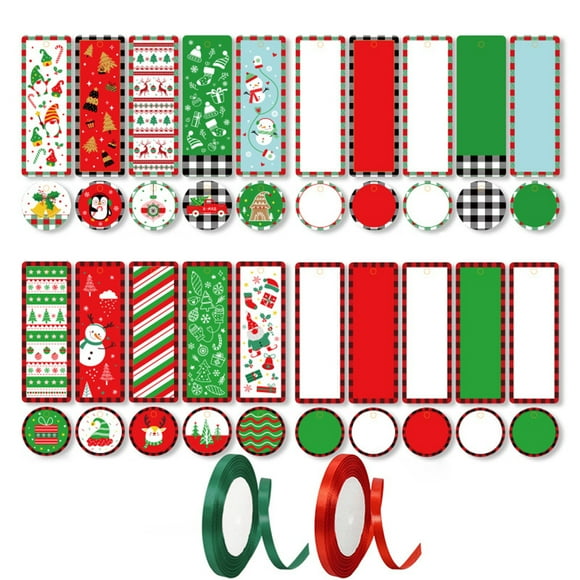 100Pcs Gift Tags Christmas Cards Gift Label Tag with Ribbon Christmas Tree Hang Tag Party DIY Decor for Christmas Holiday Party