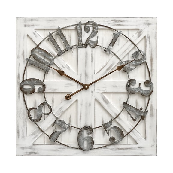 EMAX HOME 24" Square Farmhouse Wall Clock, Silent Wood Barn Door Decor