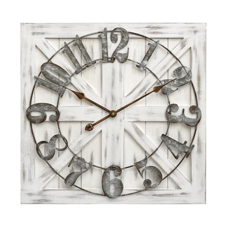 EMAX HOME 24 Square Farmhouse Wall Clock, Silent Wood Barn Door Decor